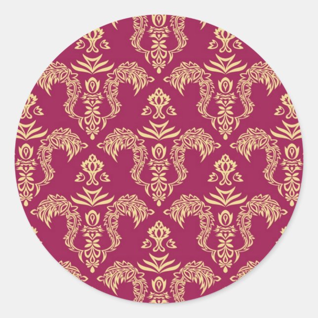 Pegatina Redonda Papel mural de Damasco 4 (Anverso)