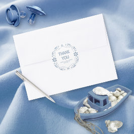 Pegatina Redonda Papel picado azul turbio Gracias Baby Shower