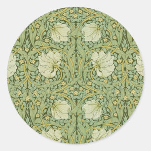 Pegatina Redonda Papel pintado floral azul de William Morris Pimper
