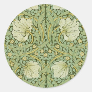 Pegatina Redonda Papel pintado floral azul de William Morris Pimper