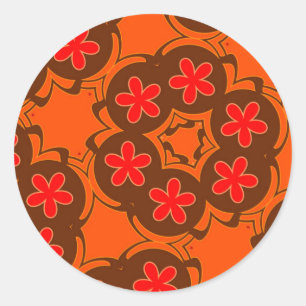 Pegatina Redonda papel pintado retro naranja ,rojo 1970