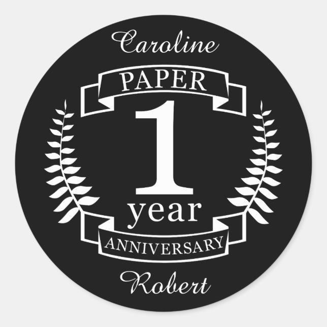 Pegatina Redonda Papel Primer aniversario boda 1 año (Anverso)