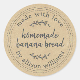 Pegatina Redonda Papel rústico casero de pan bananero
