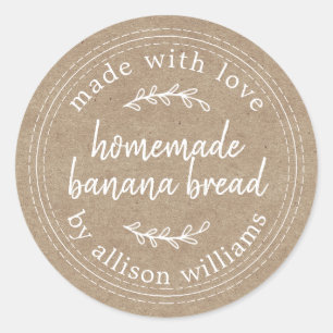 Pegatina Redonda Papel rústico casero de pan bananero