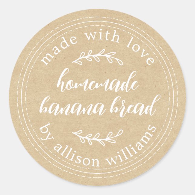 Pegatina Redonda Papel rústico casero de pan bananero (Anverso)