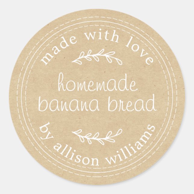 Pegatina Redonda Papel rústico casero de pan bananero (Anverso)
