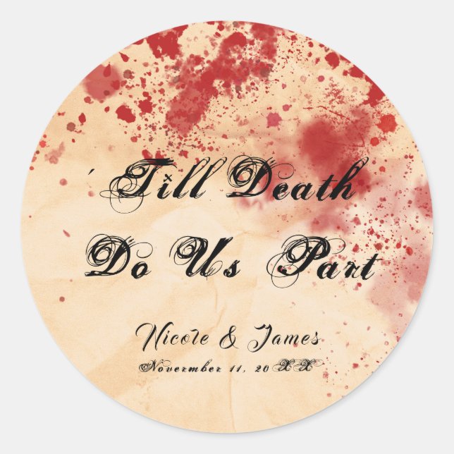 Pegatina Redonda Papel Vintage Sangriento Halloween Boda Gótica (Anverso)