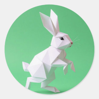Pegatina Redonda Paper work of rabbit in green world