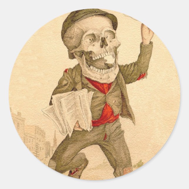 Pegatina Redonda Paperboy esquelético (Anverso)