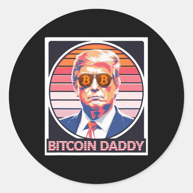 Pegatina Redonda Papi de Bitcoin lindo Trump Cripto Rey (Anverso)
