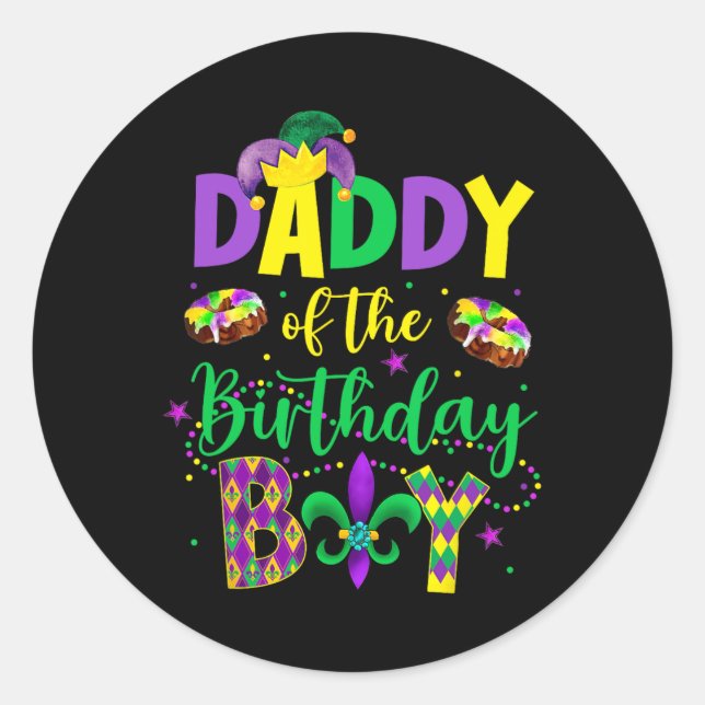 Pegatina Redonda Papi De La Camisa De Cumpleaños Mardi Gras Daddy P (Anverso)