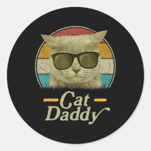 Pegatina Redonda Papi del gato retro estilo de los años 80 Gato est