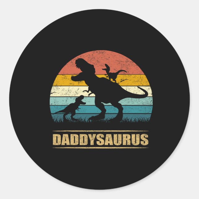 Pegatina Redonda Papi Dinosaurio Daddysaurus 2 Dos niños padre grac (Anverso)