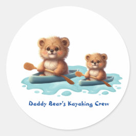 Pegatina Redonda Papi lindo y oso bebé en Kayak personalizado