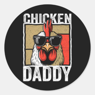 Pegatina Redonda Papi Pollo Rooster Agricultor Funny Padres Día Par