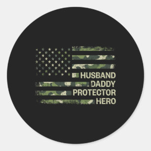Pegatina Redonda Papi Protector Hero Bandera de Camuflaje Papá Padr