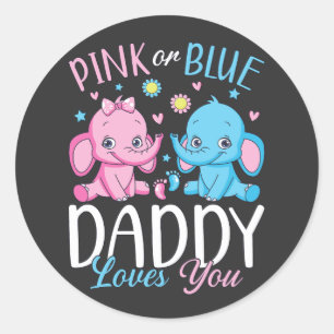 Pegatina Redonda Papi Rosa O Azul Te Ama Elefante Bebé
