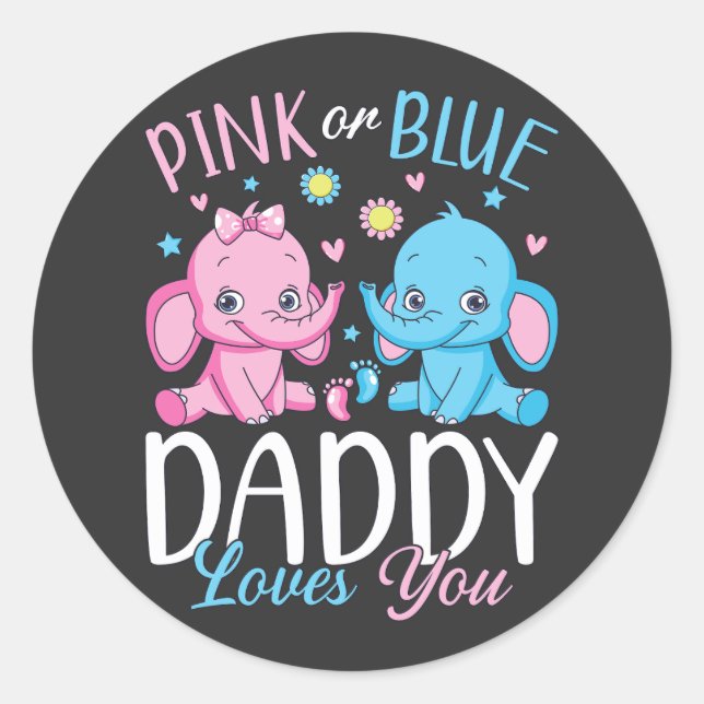 Pegatina Redonda Papi Rosa O Azul Te Ama Elefante Bebé (Anverso)
