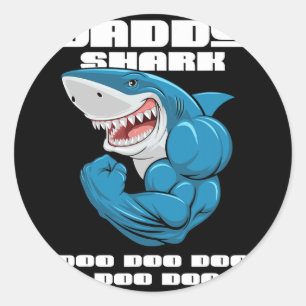 Pegatina Redonda Papi Shark Shirt Divertido Día del Padres para Niñ