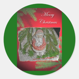 Pegatina Redonda Papier Mache Red Coated Santa Christmas Stickers