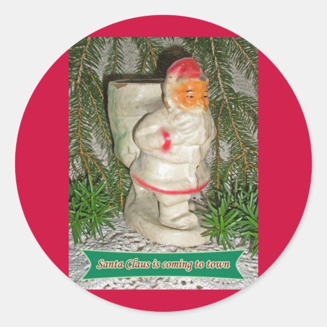 Pegatina Redonda Papier Mache White Coated Santa Christmas Stickers (Anverso)