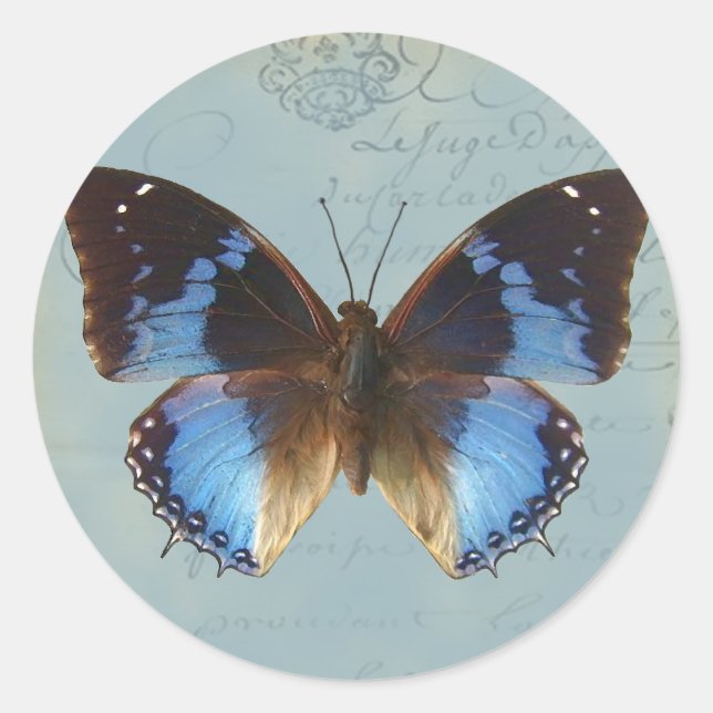 Pegatina Redonda Papillon bleu (Anverso)