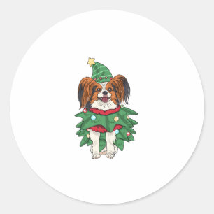 Pegatina Redonda Papillon Dog Navidades Camisas navideñas Papill Ma