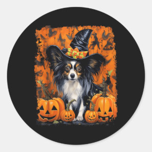 Pegatina Redonda Papillon perro Halloween