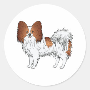 Pegatina Redonda Papillon Rojo Y Blanco Perro De Dibujos Animados L