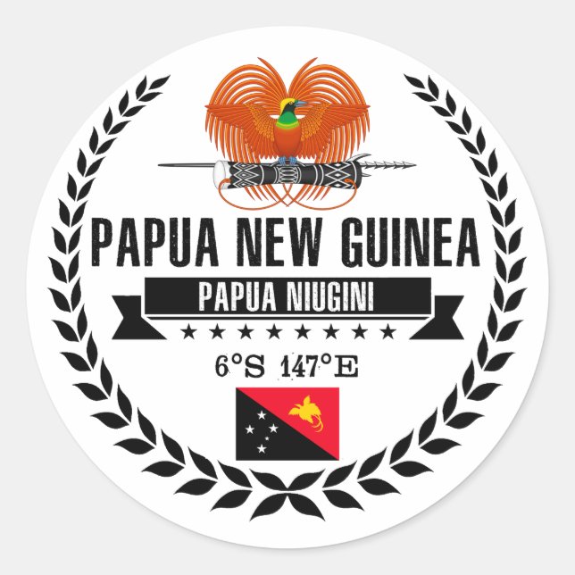Pegatina Redonda Papúa Nueva Guinea (Anverso)
