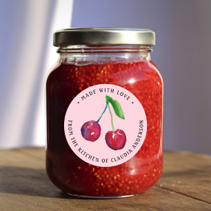 Pegatina Redonda Paquete de cerezo retro Navidades rosados Regalo d