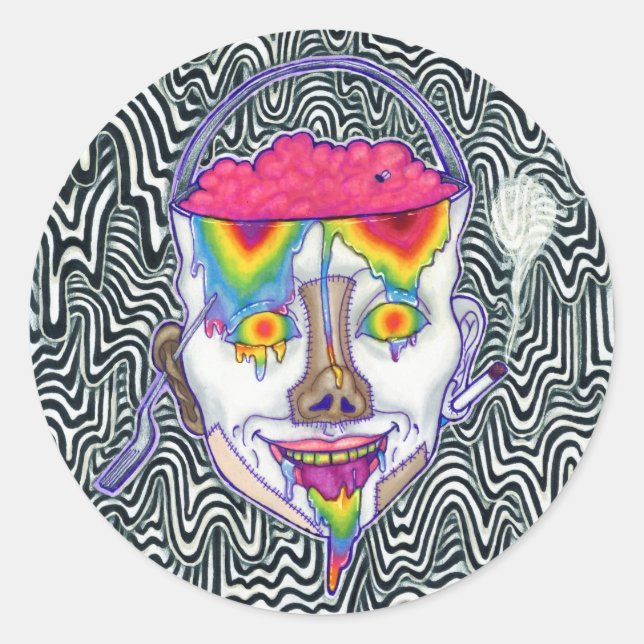 Pegatina Redonda Paquete de Pegatinas de "Drippy Trippy Buckethead" (Anverso)