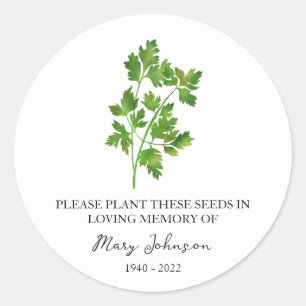 Pegatina Redonda Paquete de Semillas Cilantro Memorial Funeral