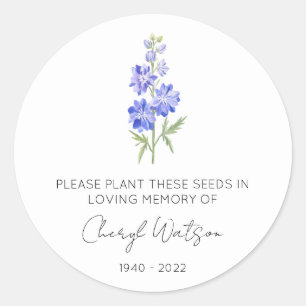 Pegatina Redonda Paquete de semillas de recuerdo de Delphinium   Si