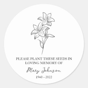 Pegatina Redonda Paquete de Semillas del Funeral de Lily Memorial