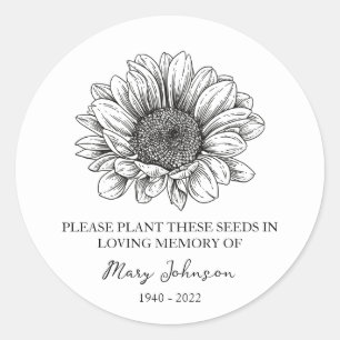 Pegatina Redonda Paquete de Semillas del Funeral del Sunflower Memo