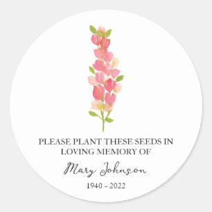 Pegatina Redonda Paquete de Semillas Funeral de Snapdragon Memorial