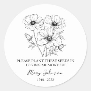 Pegatina Redonda Paquete de Semillas Funerales Cosmos Memorial