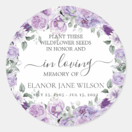 Pegatina Redonda Paquete de semillas funerales Purple Lilac Floral