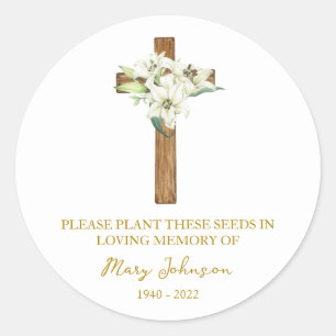 Pegatina Redonda Paquete de semillas funerarias conmemorativas Lily