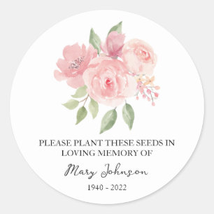 Pegatina Redonda Paquete de semillas funerarias conmemorativas Rosa