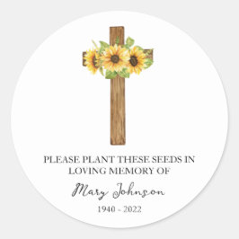Pegatina Redonda Paquete de semillas funerarias Cruz del Girasol