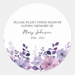 Pegatina Redonda Paquete de semillas funerarias de flores púrpuras 