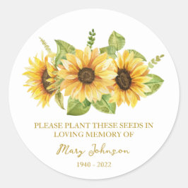 Pegatina Redonda Paquete de semillas funerarias de girasol conmemor