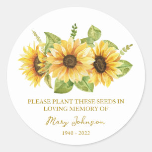 Pegatina Redonda Paquete de semillas funerarias de girasol conmemor