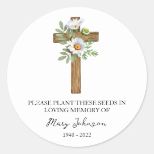 Pegatina Redonda Paquete de semillas funerarias en memoria de Daisy