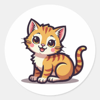 Pegatina Redonda Paquete de Stickers de Gatito Adorable