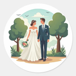 Pegatina Redonda Paquete de Stickers Felicidad Nupcial