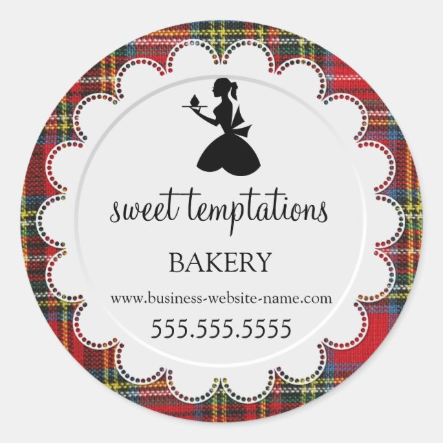 Pegatina Redonda Paquete Silhouette Lady Cupcake Tartan Bakery (Anverso)