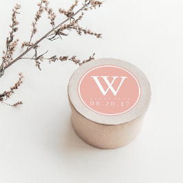 Pegatina Redonda Paquetes costeros Peach Monograma Boda Fecha